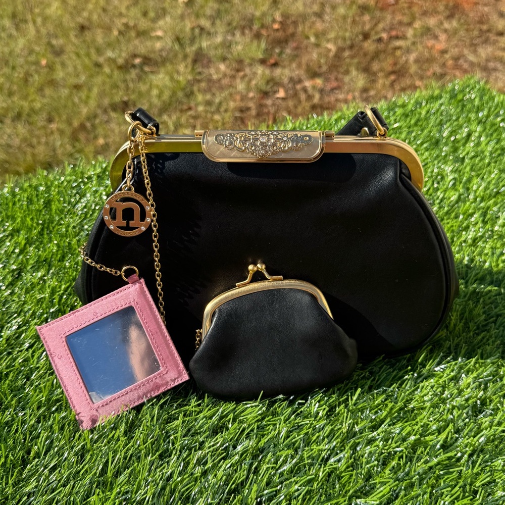 Necessary Objects Elegant Black Handbag With Gold… - image 3